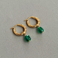 Gold Nature hoop earrings with green crystal – Feminine Creatures