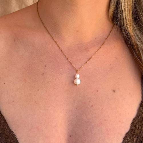 Handmade Cecilia two pearl gold necklace – Feminine Creatures