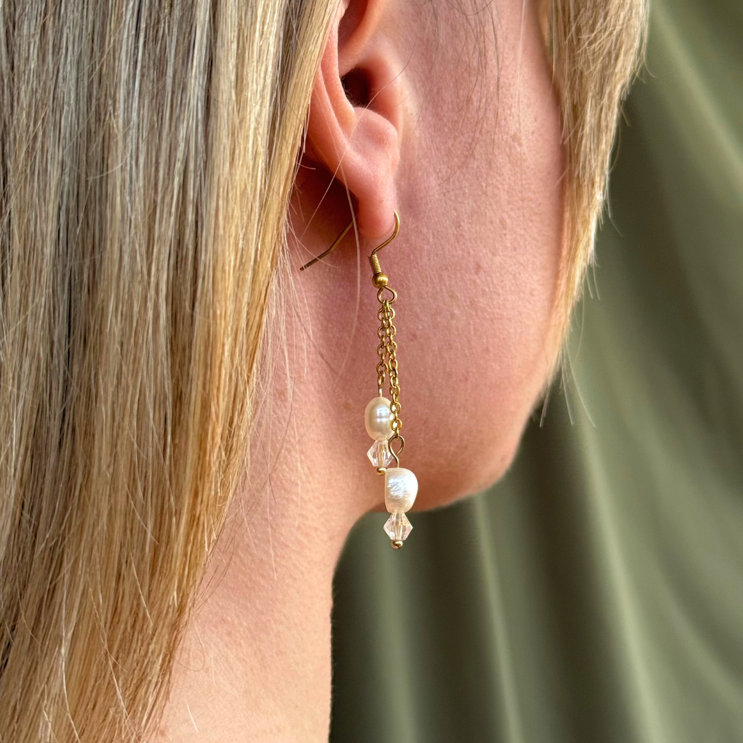 Dancing Pearls in Gold Earrings