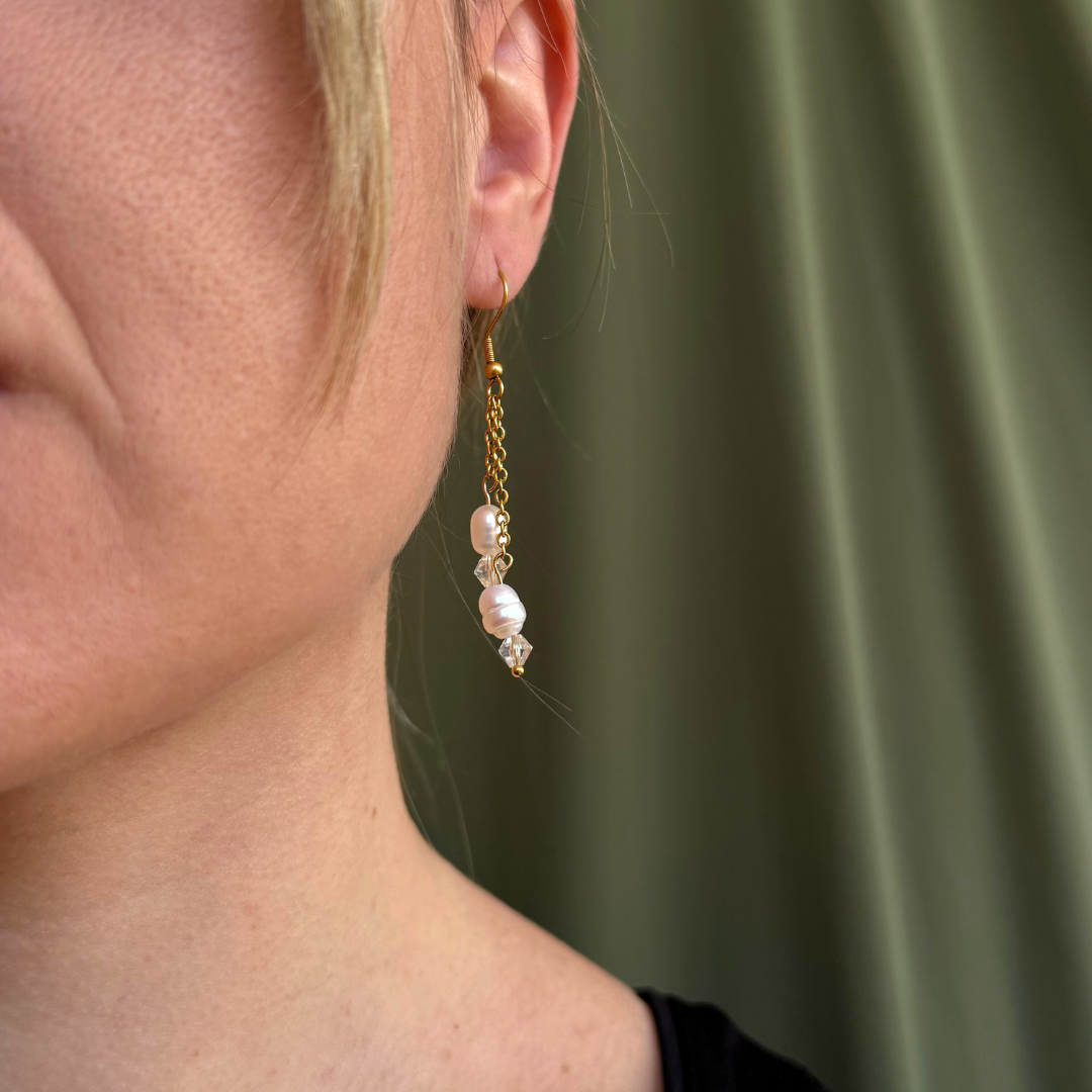 Dancing Pearls in Gold Earrings