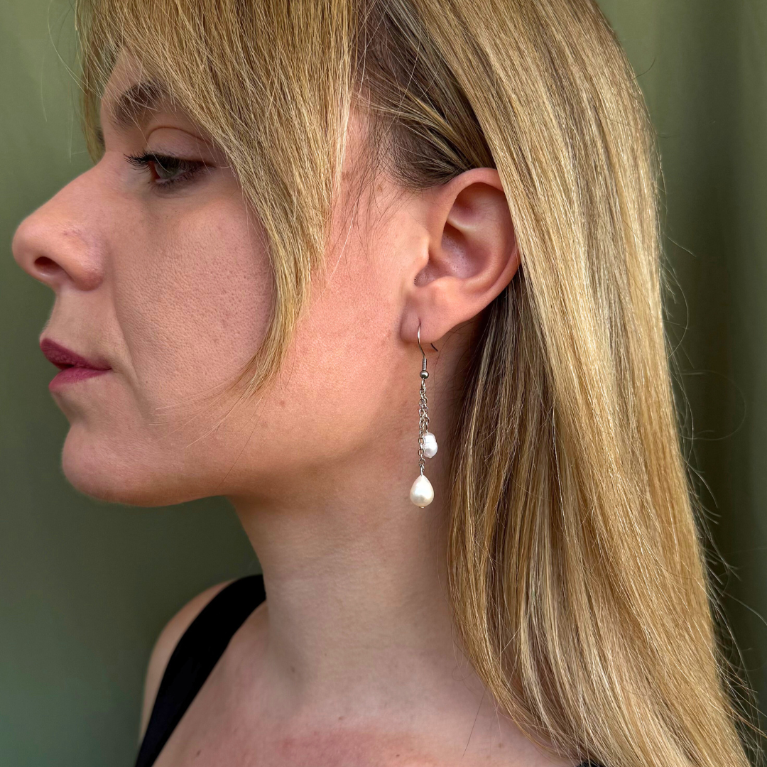 Dancing Pearls in Silver Earrings