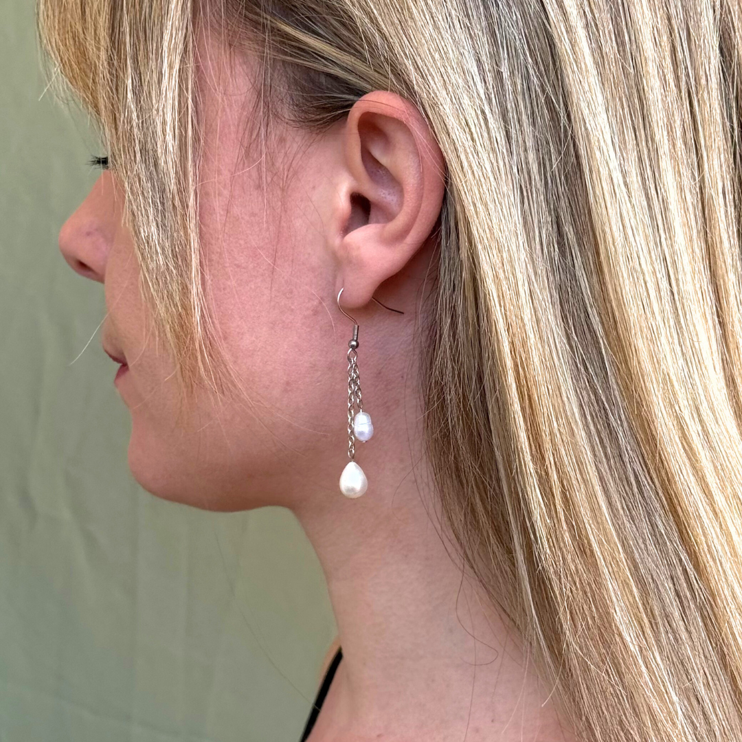 Dancing Pearls in Silver Earrings