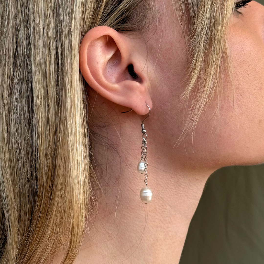 Dancing Pearls in Silver Earrings