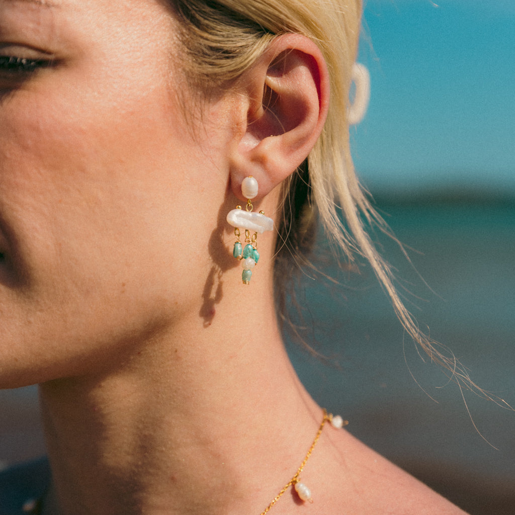 The Ionian Muse earrings with baroque and turquoise pearls – Feminine Creatures