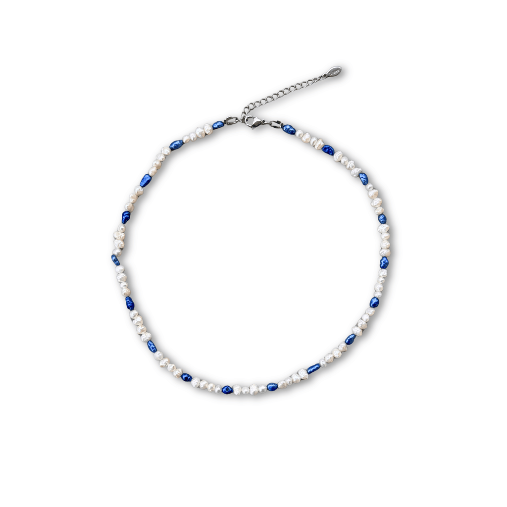 Handmade Aegean white and blue pearl necklace – Feminine Creatures