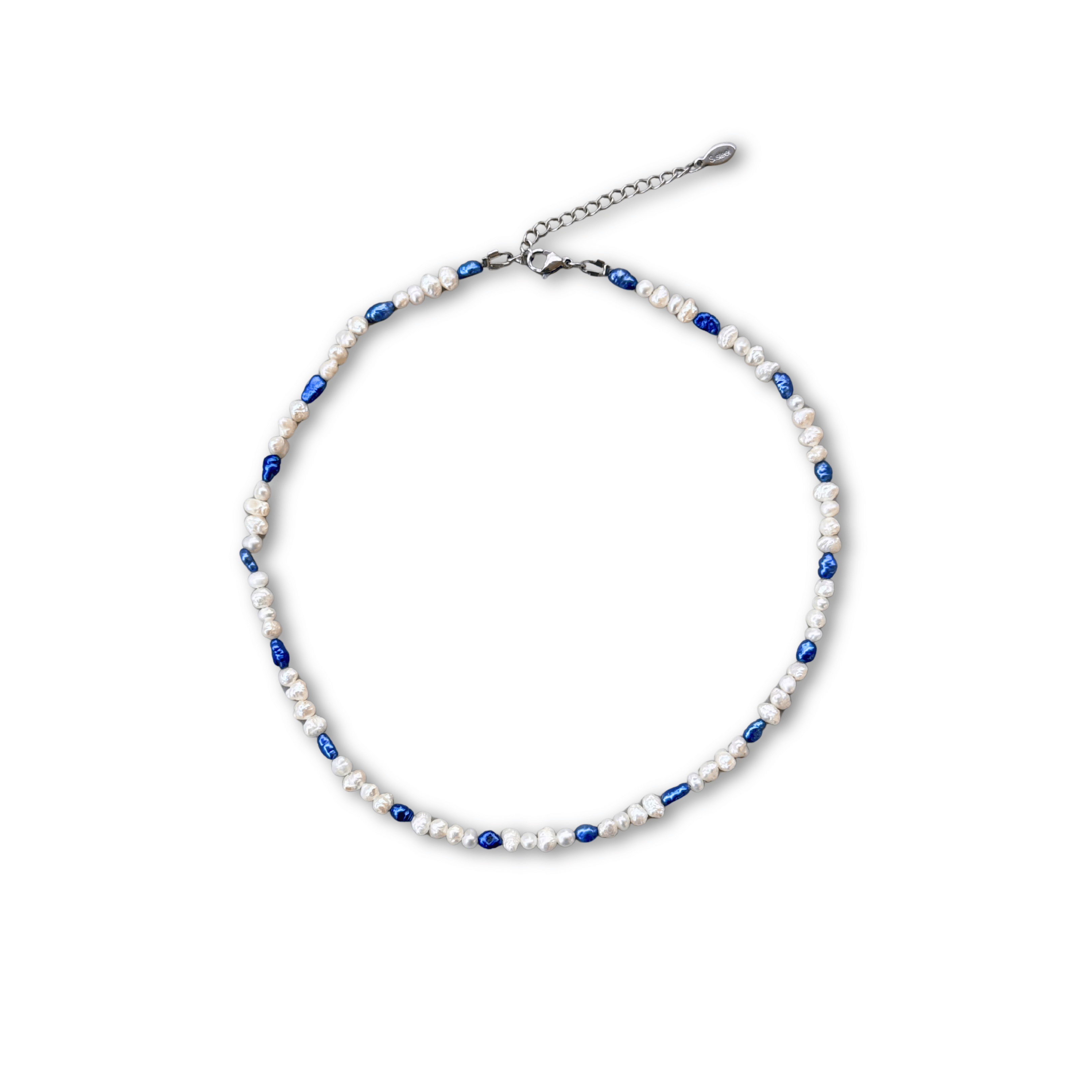 Handmade Aegean white and blue pearl necklace – Feminine Creatures