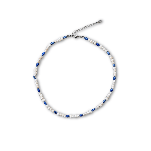 Handmade Aegean white and blue pearl necklace – Feminine Creatures