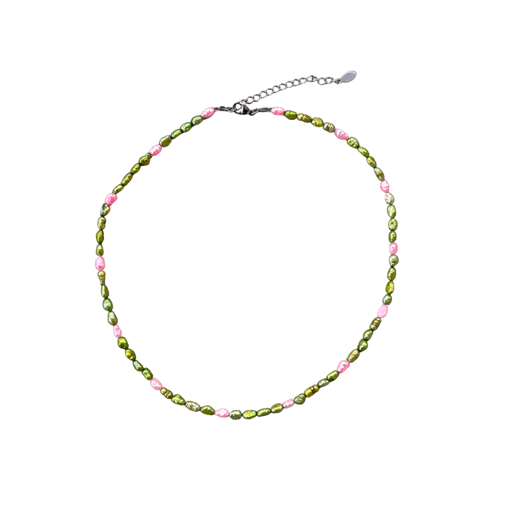 Handmade Pistachio Pearl green and pink necklace – Feminine Creatures