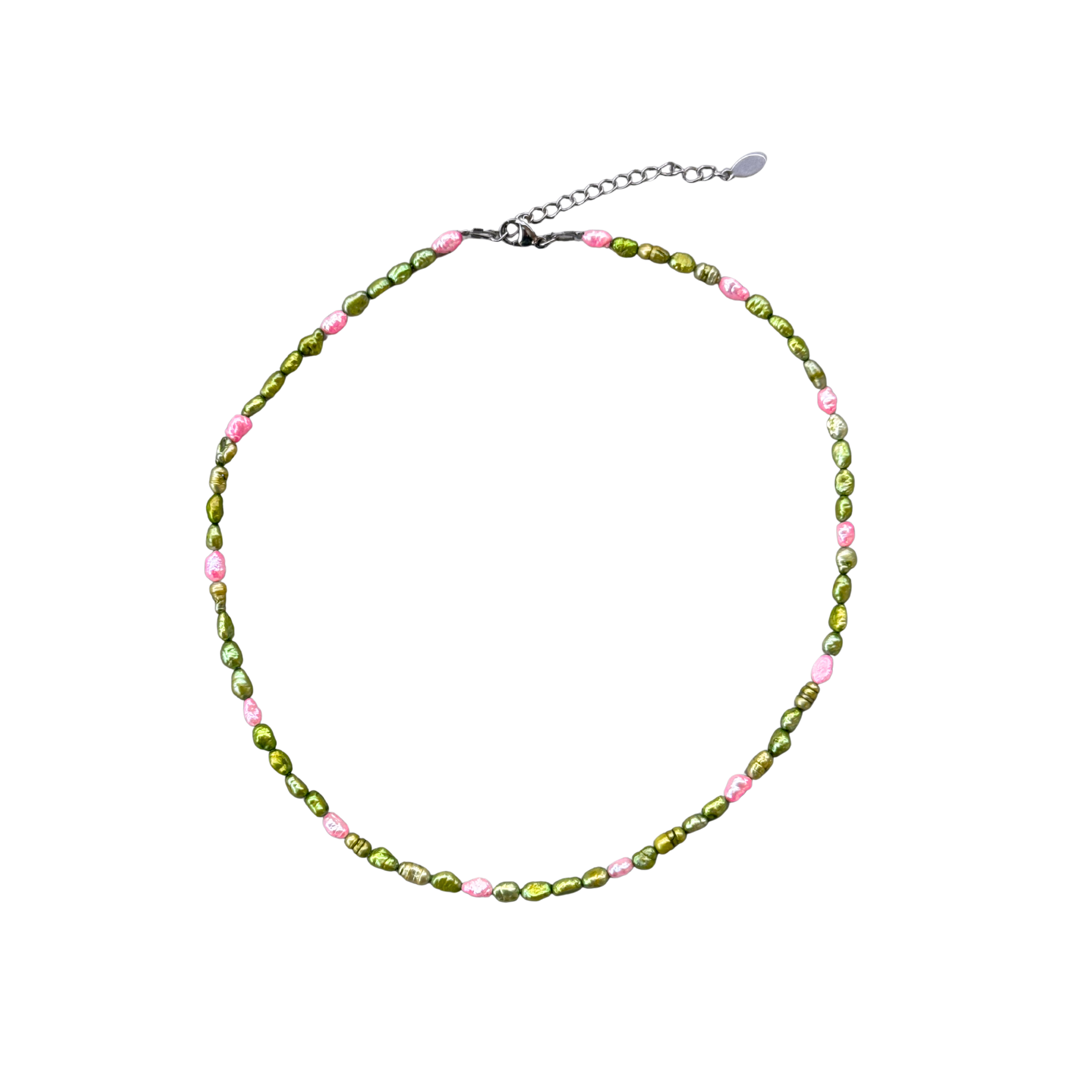 Handmade Pistachio Pearl green and pink necklace – Feminine Creatures