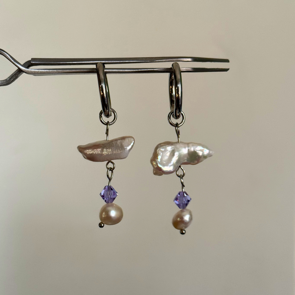 Violet Rain earrings with violet crystal and pearl – Feminine Creatures