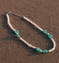 Jasmine necklace with pearls and turquoise crystal flowers – Feminine Creatures
